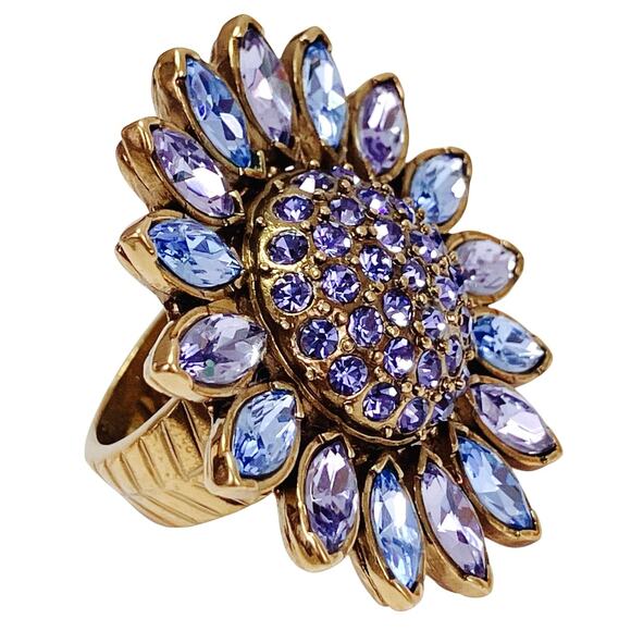 Heidi Daus Divine Miss Daisy Purple Blue Swarovski Crystal Cocktail Ring Size 7 - Picture 1 of 12